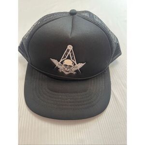 Vtg 70s 80s Freemason Mason Masonic Hat Cap Black Snapback Trucker Hat
